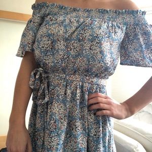 Lumière blue off the shoulder peasant dress